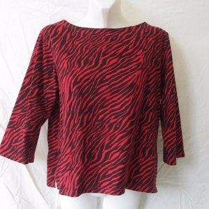 BLOUSE Top 3/4 Sleeve SHIRT M COTTON BLACK RED